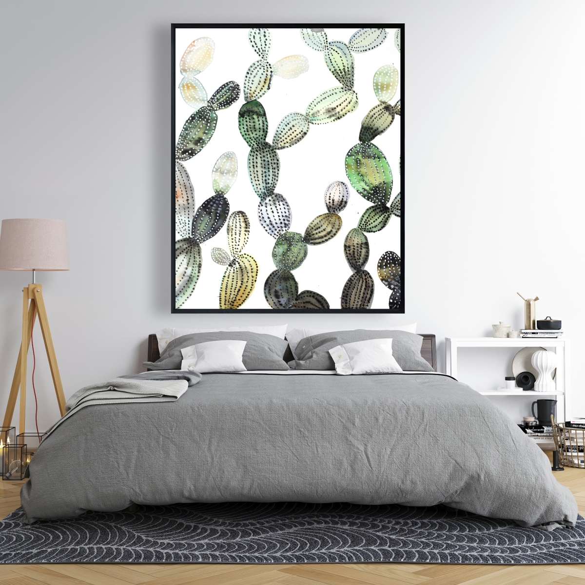 C1FC4860CQQ2R8 48 x 60 in. Pattern Opuntia Cactus - Bedroom Green Framed Canvas Decor