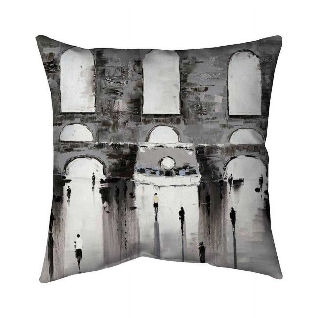 26 x 26 in. Grey Building with Passersby-Double Sided Print Indoor Pillow