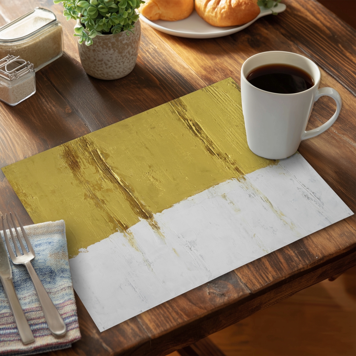 Picture of Begin Home Decor C4PP1418Y0EYK0 14 x 18 in. Golden Stripe Polyester Placemat - Elegant Home Decor Accessory - Set of 4