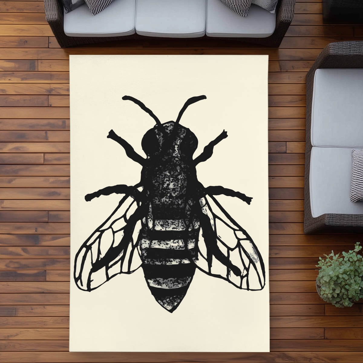 C1ROAR57ZLIISK 5 x 7 ft. Bee Rustic Insect Outdoor Area Rug - Home Decor Accent - Rectangle