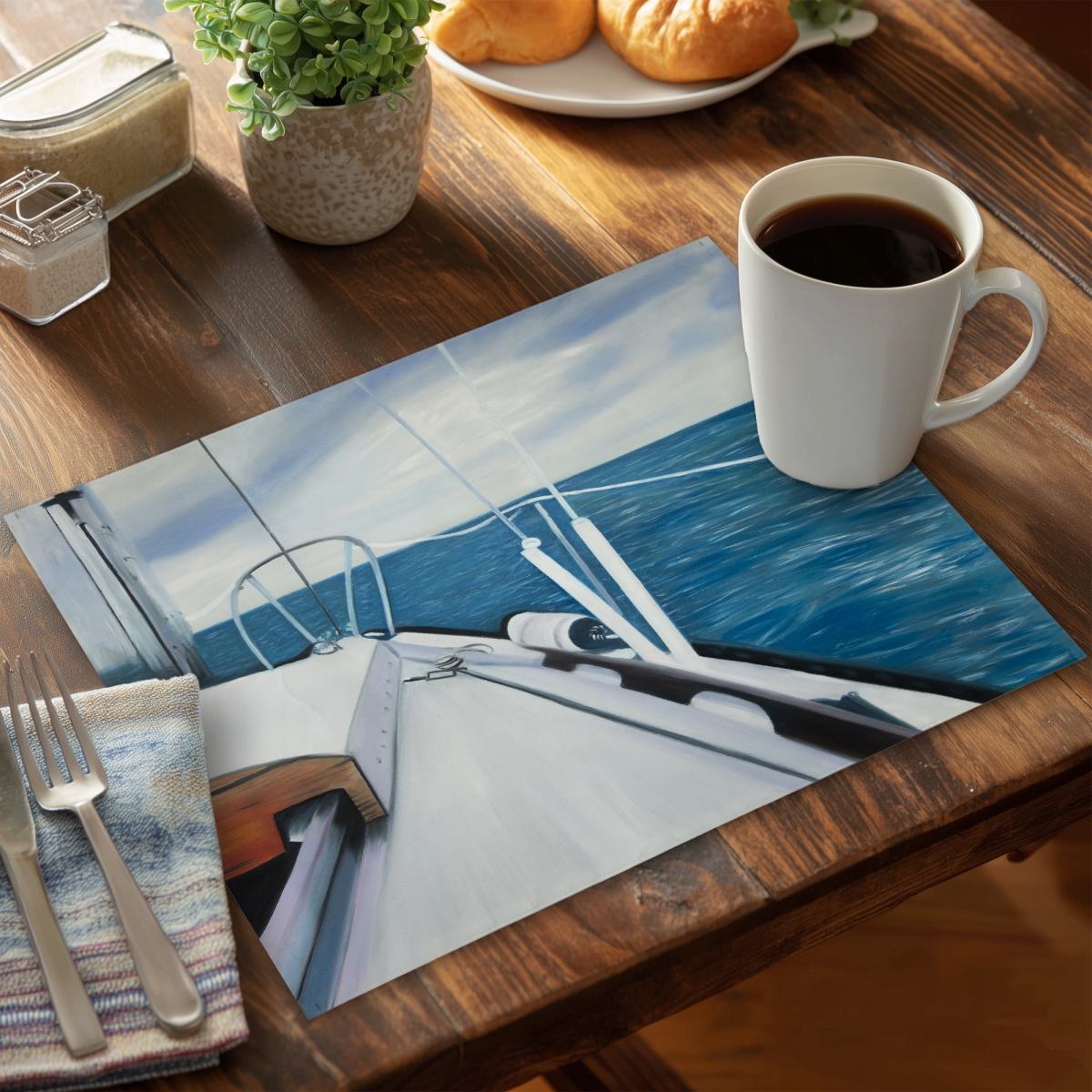 Picture of Begin Home Decor C6PP1418NWFKZ6 14 x 18 in. Sail on the Water Polyester Placemat for Home Decor - Stylish - Set of 6