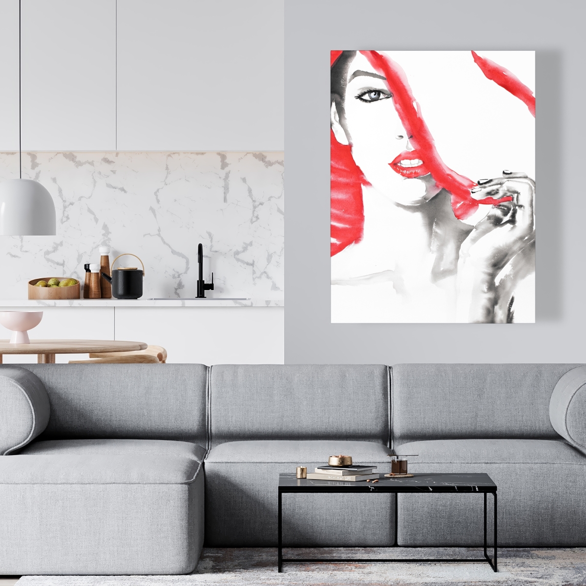 C1RC36489SSJE7 36 x 48 in. Woman with Big Hat - White Illustrative Canvas for Home Decor