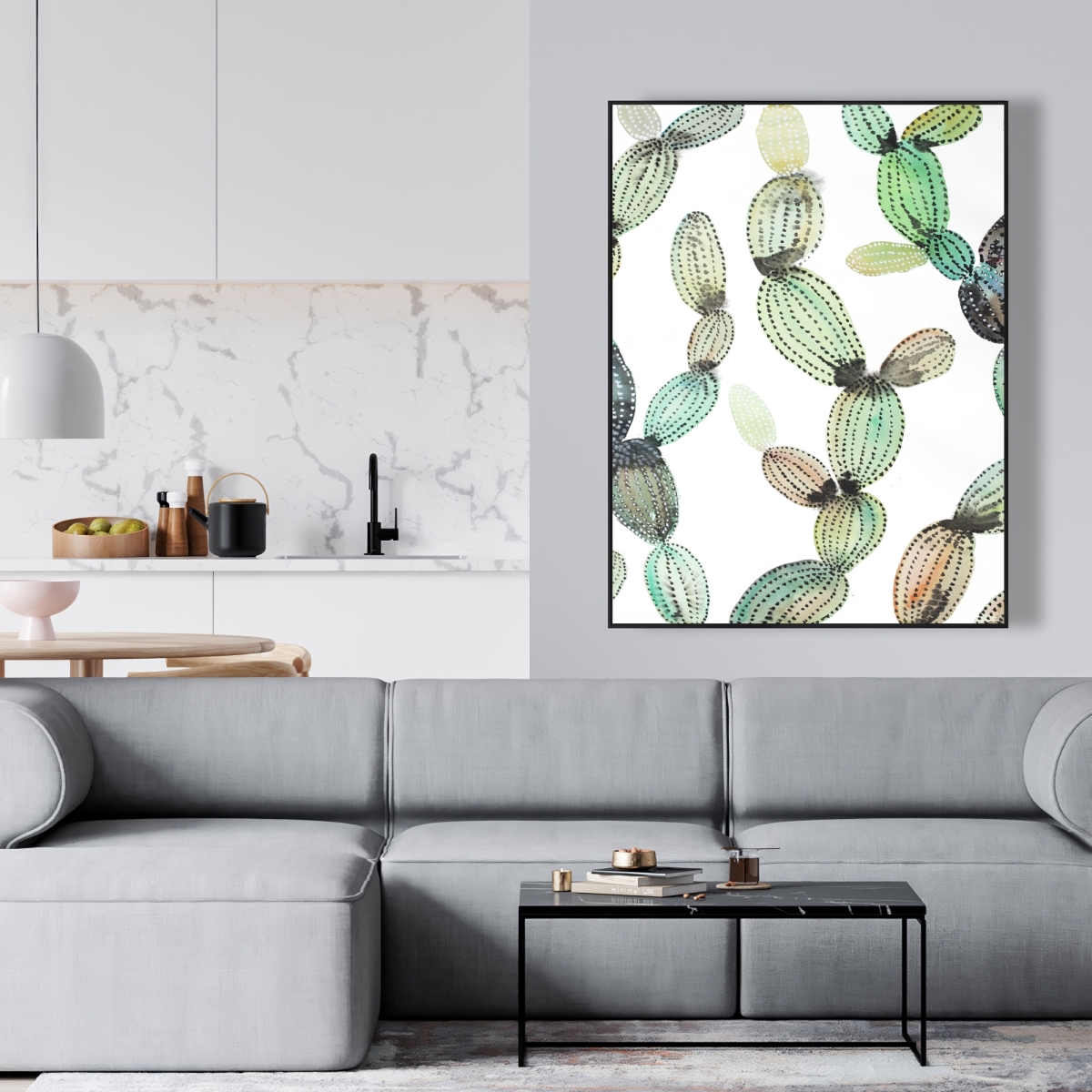 C1FC3648OQIB5Y 36 x 48 in. Cactus Pattern - Illustrative Green Framed Canvas - Home Decor