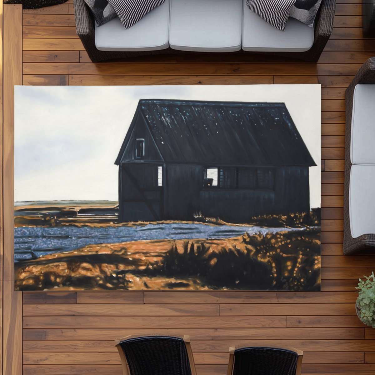 C1ROAR57VAKHST 5 x 7 ft. Abandoned Barn - Leaves Office Outdoor Area Rug for Home Decor - Rectangle