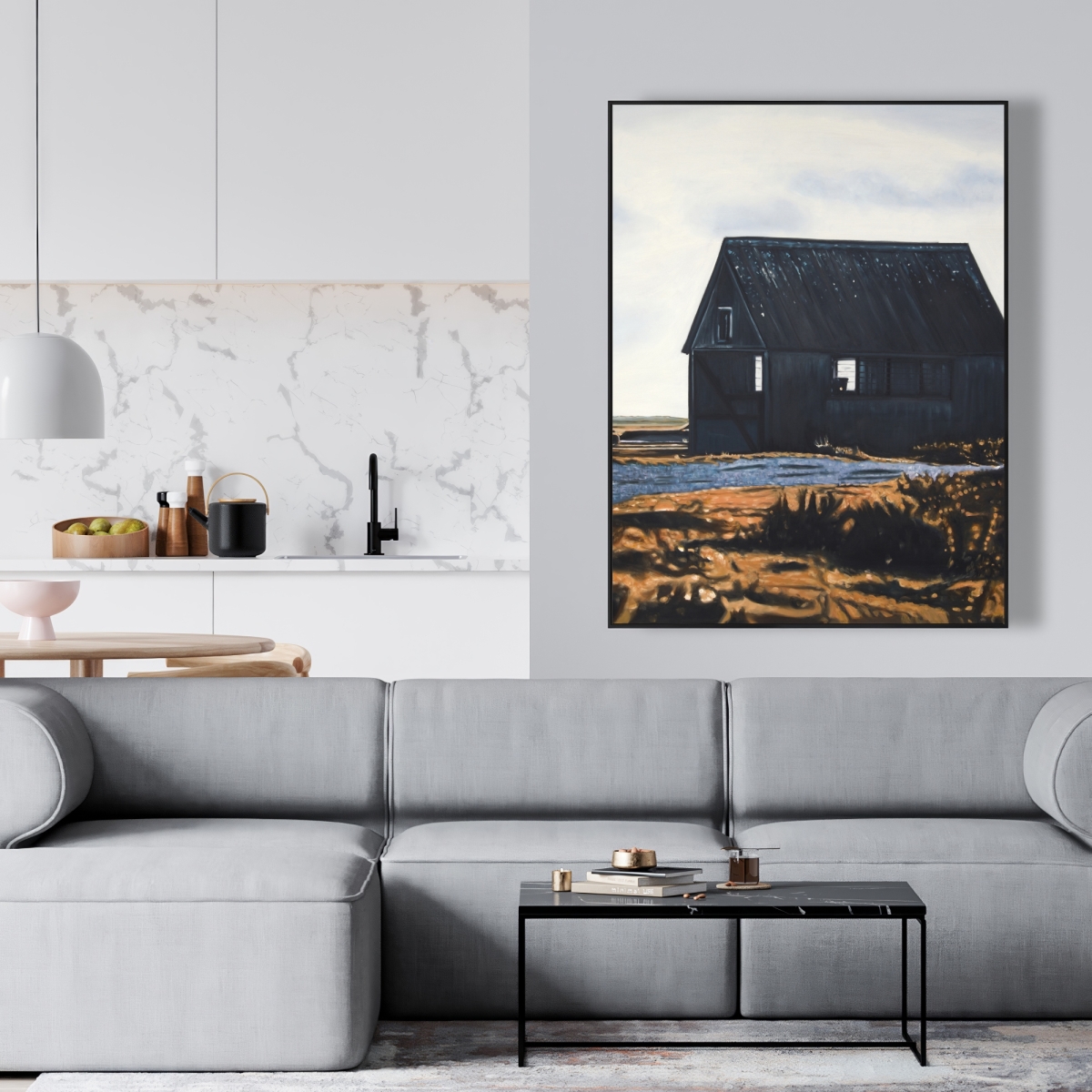 C1FC3648X4TSX7 36 x 48 in. Abandoned Barn Black Kitchen Framed Canvas Home Decor Art