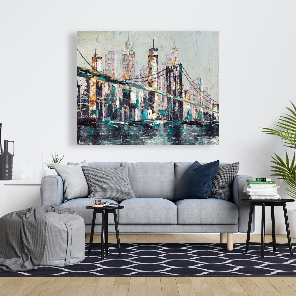 C1RC4860DQEYOI 48 x 60 in. Abstract & Texturized Bridge - Architecture Blue Canvas Art