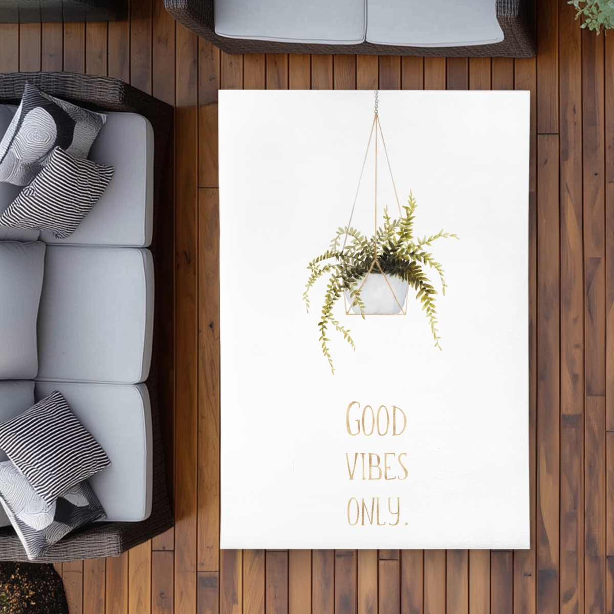 C1ROAR46QPPAWO 4 x 6 ft. Good Vibes Only Rug - Motivational Gold Outdoor Decor - Rectangle