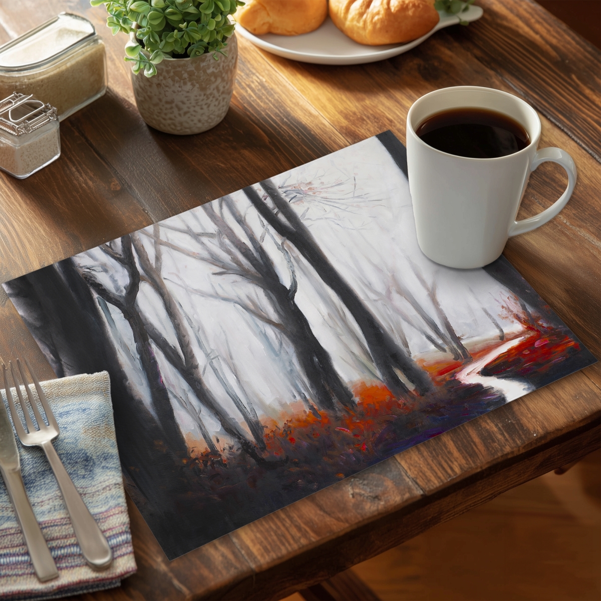 Picture of Begin Home Decor C6PP1418QEJ0MJ 14 x 18 in. Mysterious Forest with Stream Polyester Placemat - Home Decor - Set of 6