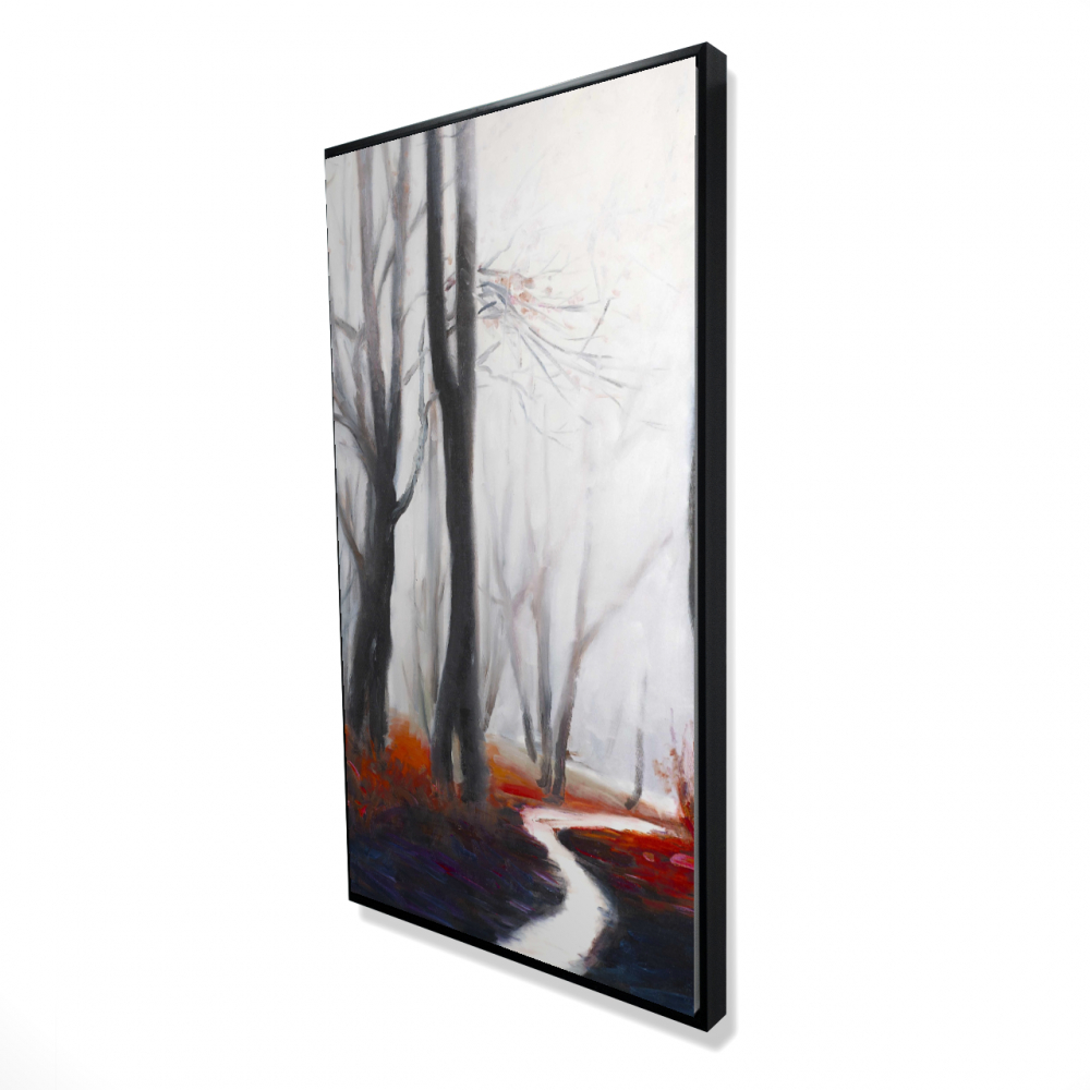 2081-4824-LA42 24 x 48 in. Mysterious Forest with Stream - Gray Trees Framed Canvas Art