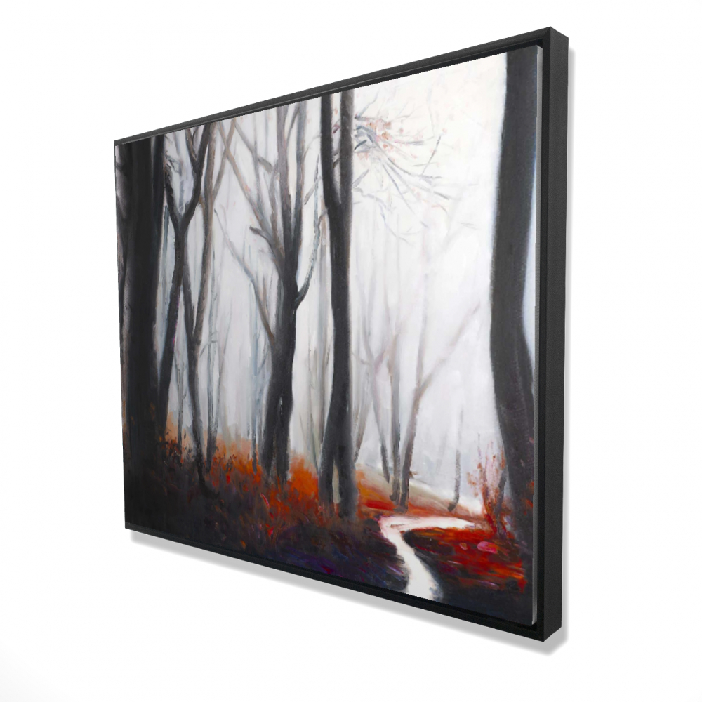 2081-4860-LA42 48 x 60 in. Mysterious Forest with Stream - Red Framed Canvas Art