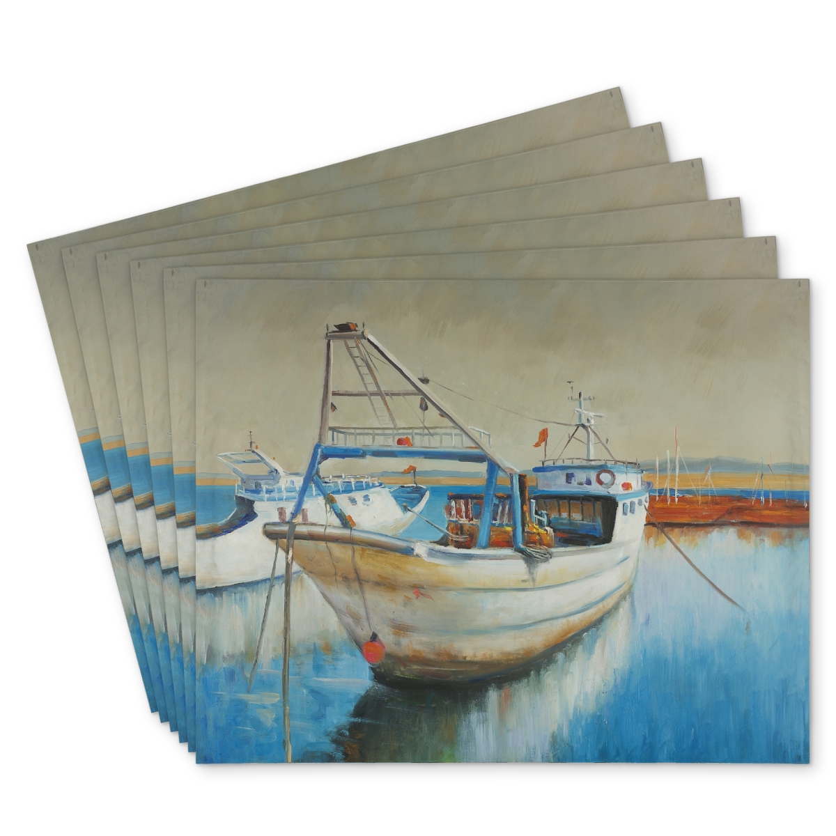 Picture of Begin Home Decor C6PP141866EPGB 14 x 18 in. Fishing Boat Polyester Placemat - Stylish Home Decor Accessory - Set of 6