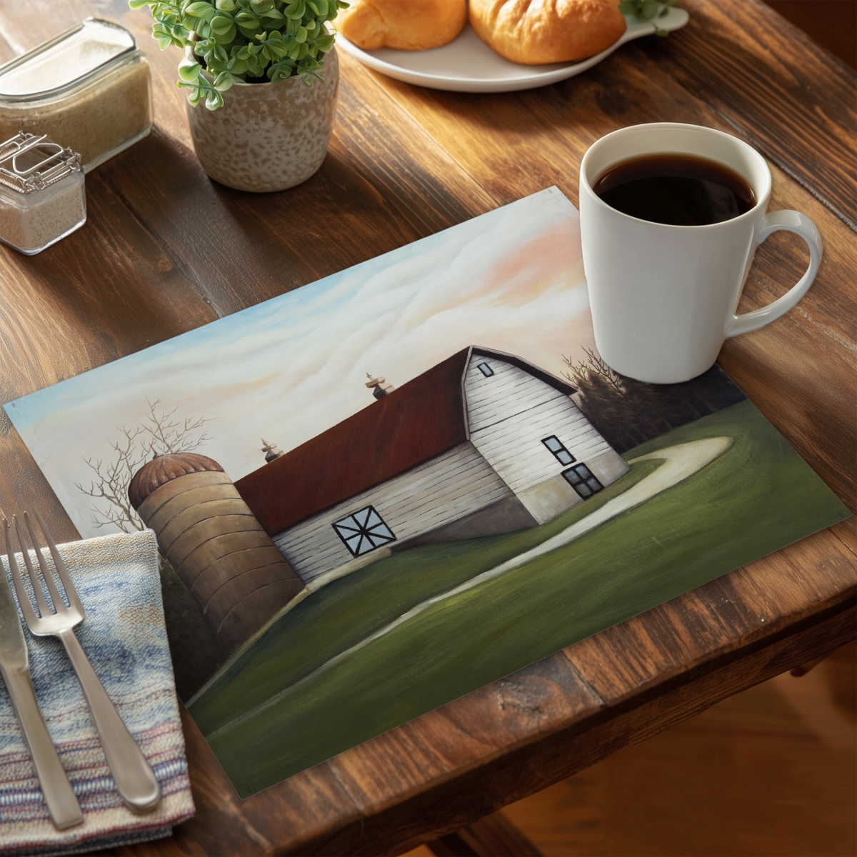 Picture of Begin Home Decor CPPM1418R4EQ46 14 x 18 in. White Barn Farm Animals Placemat, White Polyester Home Decor