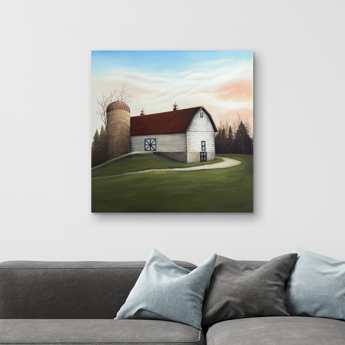 C1RC3232PS2WY2 32 x 32 in. White Barn Architecture Building Canvas - Home Decor Art