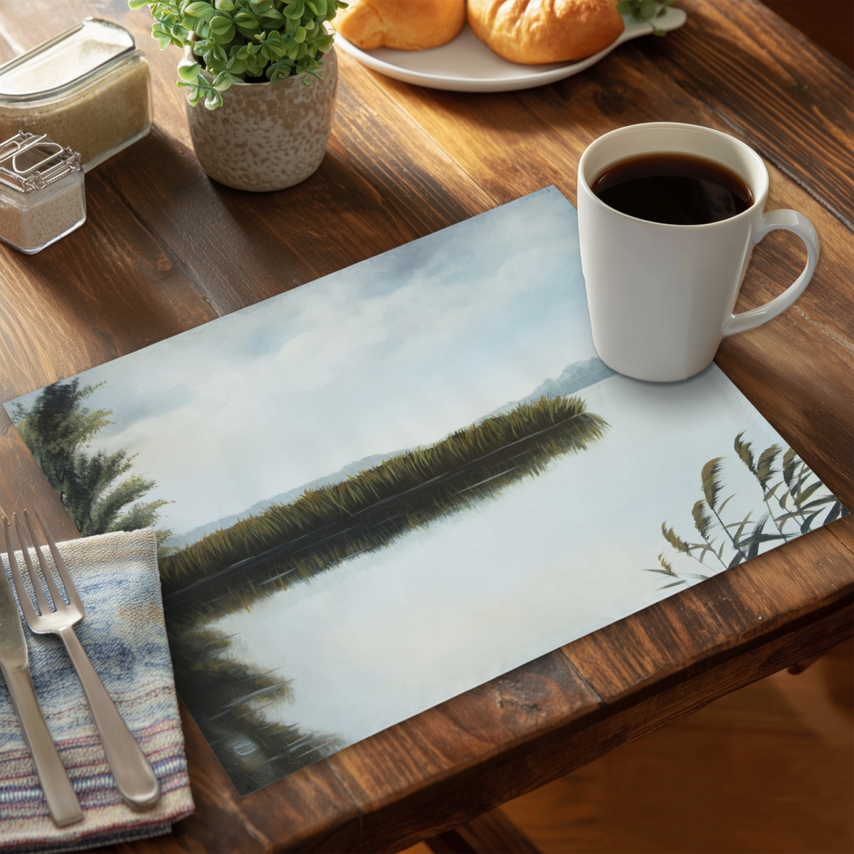 Picture of Begin Home Decor CPPM1418UR40YA 14 x 18 in. Quiet Lake Coastal Polyester Placemat - Modern Home Decor