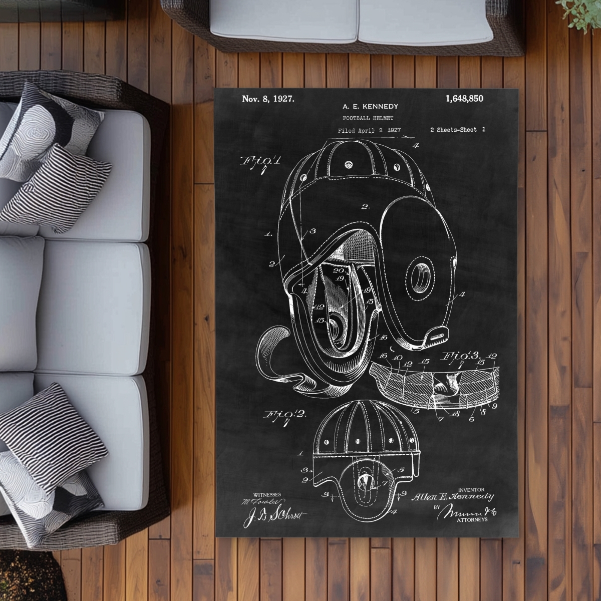 C1ROAR4602W5ZT 4 x 6 ft. Black Blueprint Football Helmet Rug - Man Cave Outdoor Decor - Rectangle