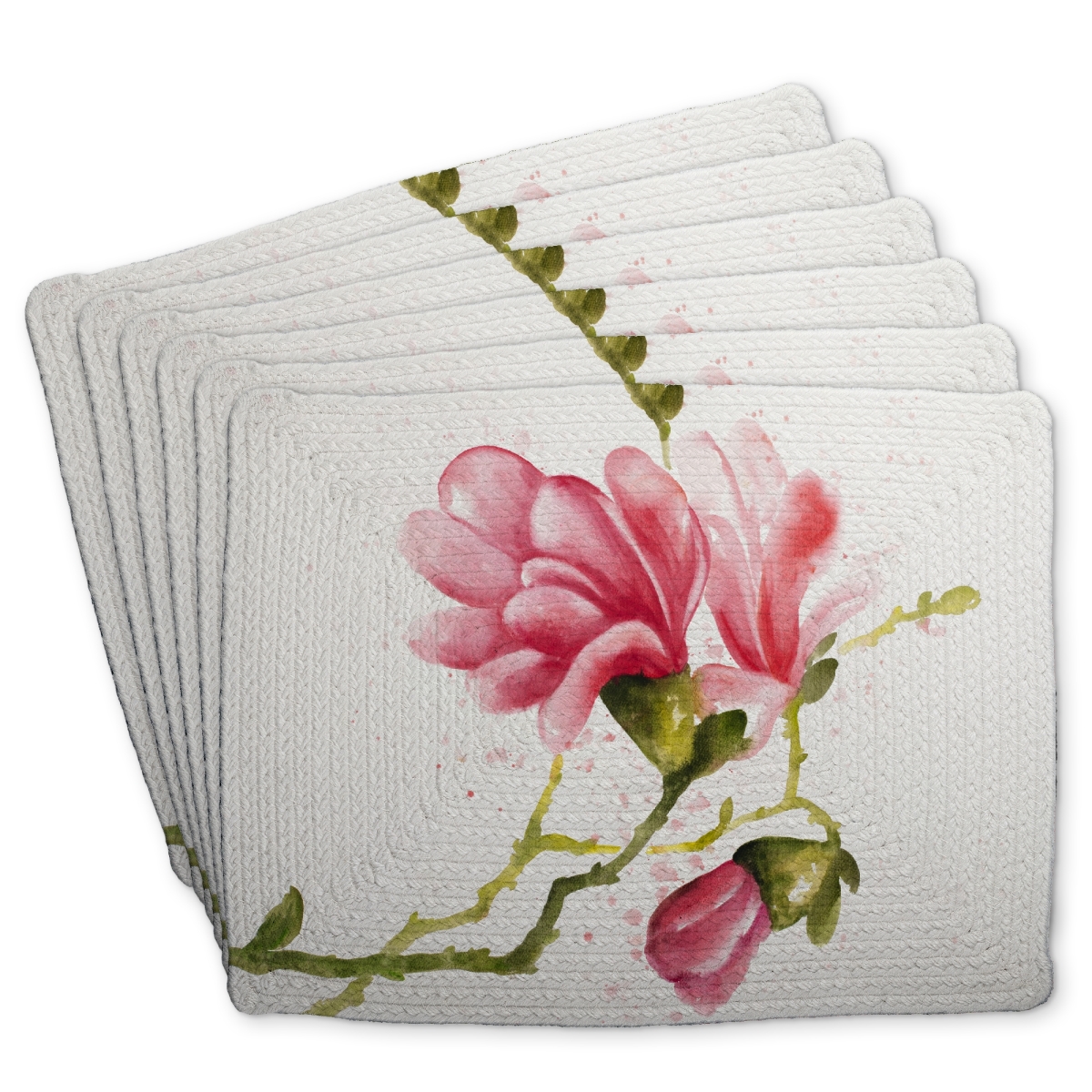 Picture of Begin Home Decor C6BP1418U79ICX 14 x 18 in. Magnolia Flowers Braided Polyester Placemat for Home Decor - Set of 6