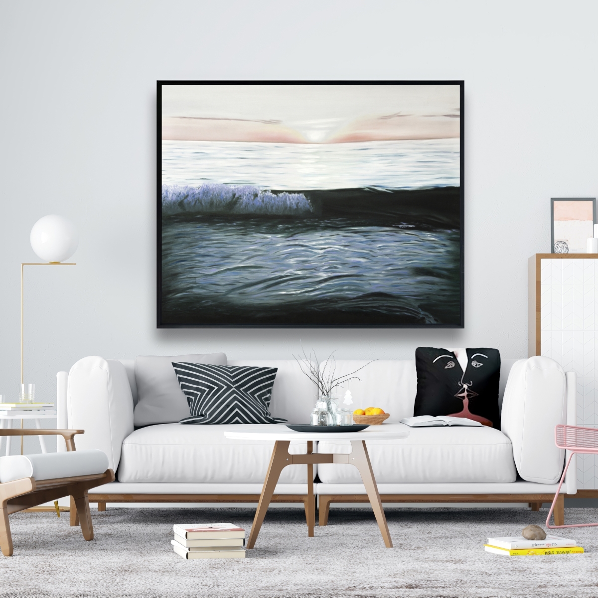 C1FC4860GCUL08 48 x 60 in. Desaturated Sunset - Marine Landscape Framed Canvas Decor