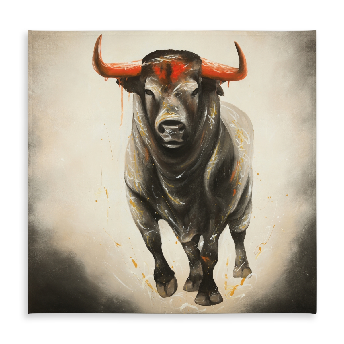 Picture of Begin Home Decor C1TC58580LD5NE 58 x 58 in. Fierce Bull Beige Tablecloth - Farm Animals Indoor Outdoor Decor