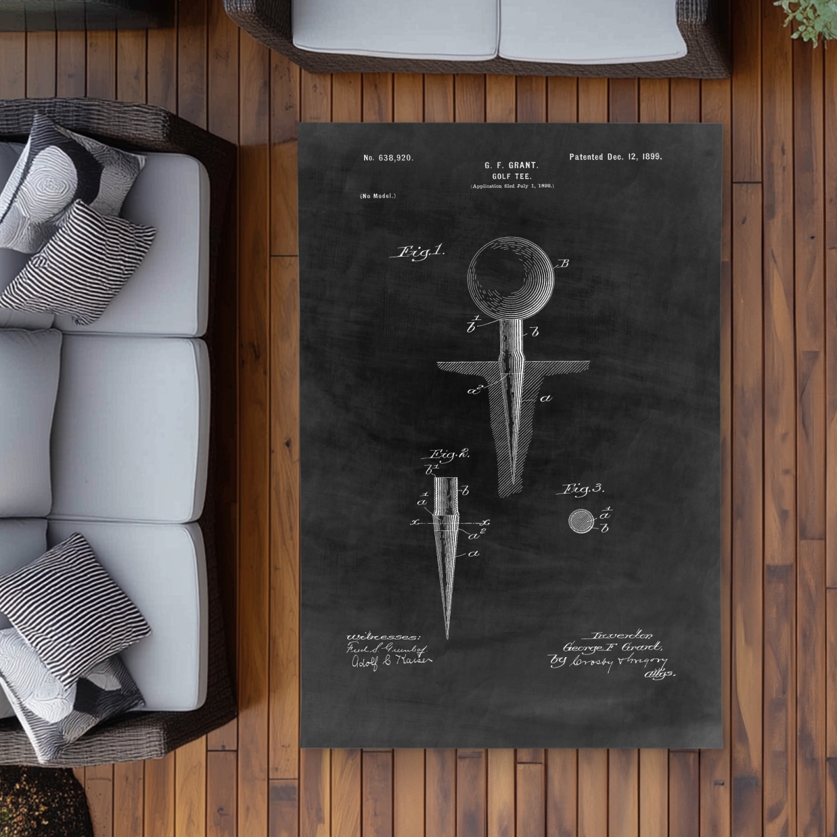 C1ROAR46F1NT69 4 x 6 ft. Black Blueprint of Golf Tee - Man Cave Outdoor Area Rug - Rectangle