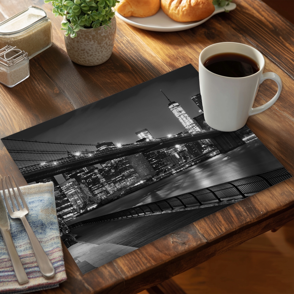 Picture of Begin Home Decor C6PP1418OX7ZXM 14 x 18 in. City Under the Night Polyester Placemat for Home Decor - Set of 6
