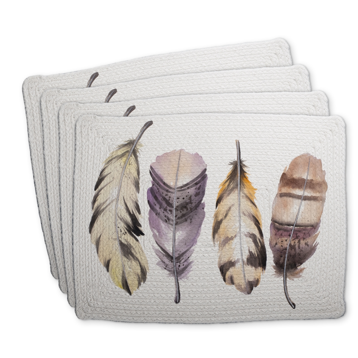 Picture of Begin Home Decor C4BP1418WR83NS 14 x 18 in. Purple Feather Set - Braided Polyester Placemats for Decor - Set of 4