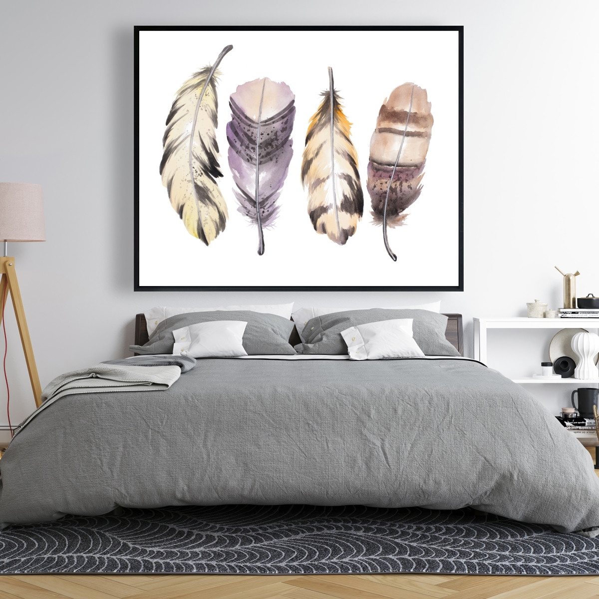 C1FC48601FFSRU 48 x 60 in. Purple Feather Set - Bedroom Bird Framed Canvas Decor