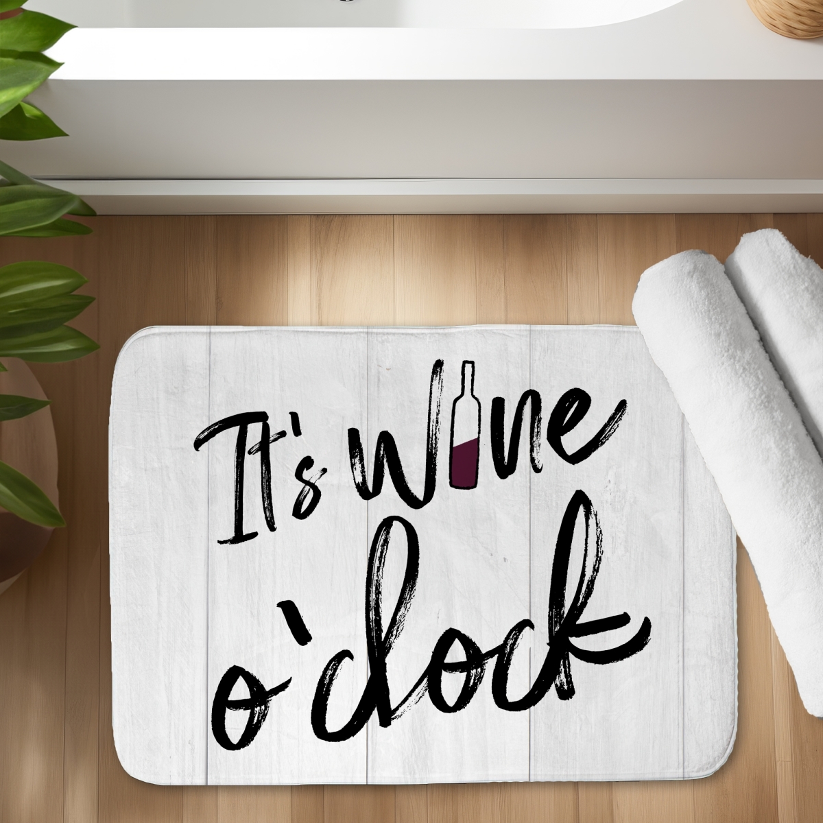C1BM1724PXVIRP 17 x 24 in. Its Wine O Clock Kitchen White Bath Mat - Home Decor Accent