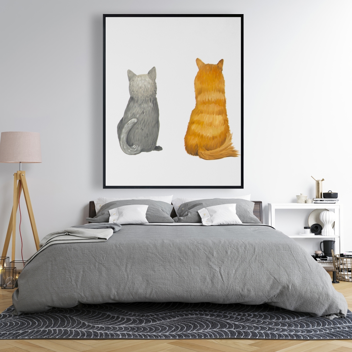 C1FC4860JEXOT1 48 x 60 in. Six Cats Lined Up Back View - Framed Canvas Home Decor