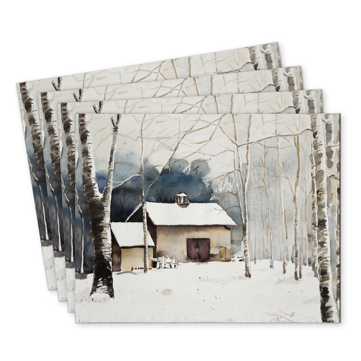 Picture of Begin Home Decor C4PP14187LID8K 14 x 18 in. Small Winter Barn Polyester Placemat - Cozy Home Decor - Set of 4