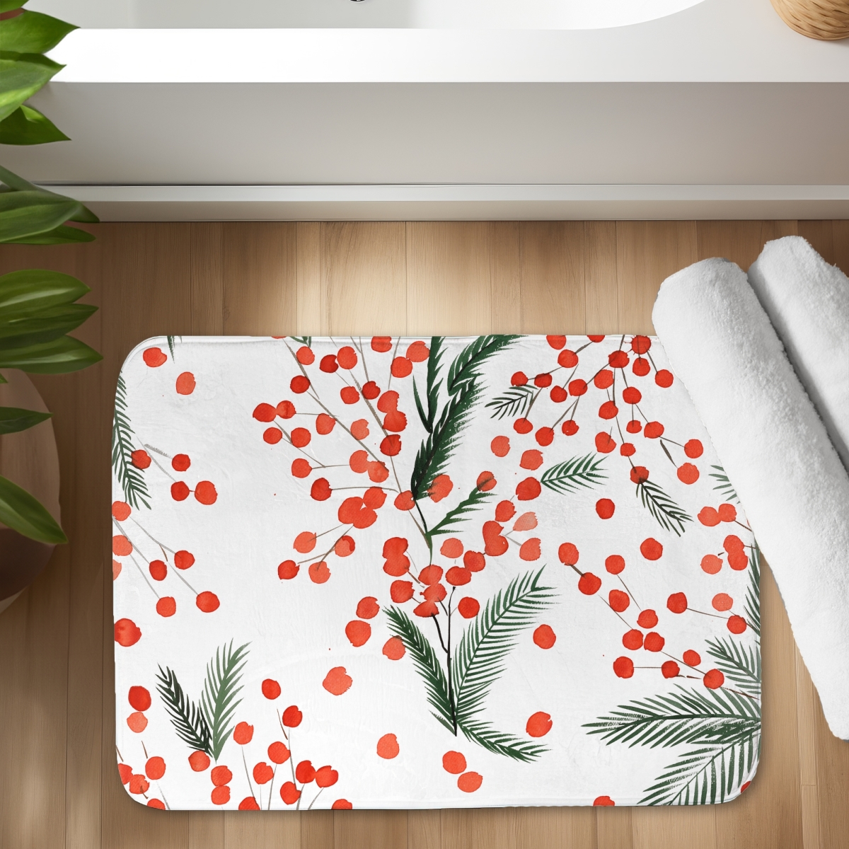 C1BM17242Q37QV 17 x 24 in. Mistletoe Leaf Pattern Bath Mat - White Illustrative Decor