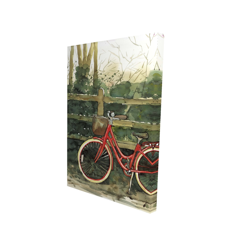 2080-3624-TR77 24 x 36 in. Riding in the Woods By Bicycle - Rustic Beige Canvas Decor