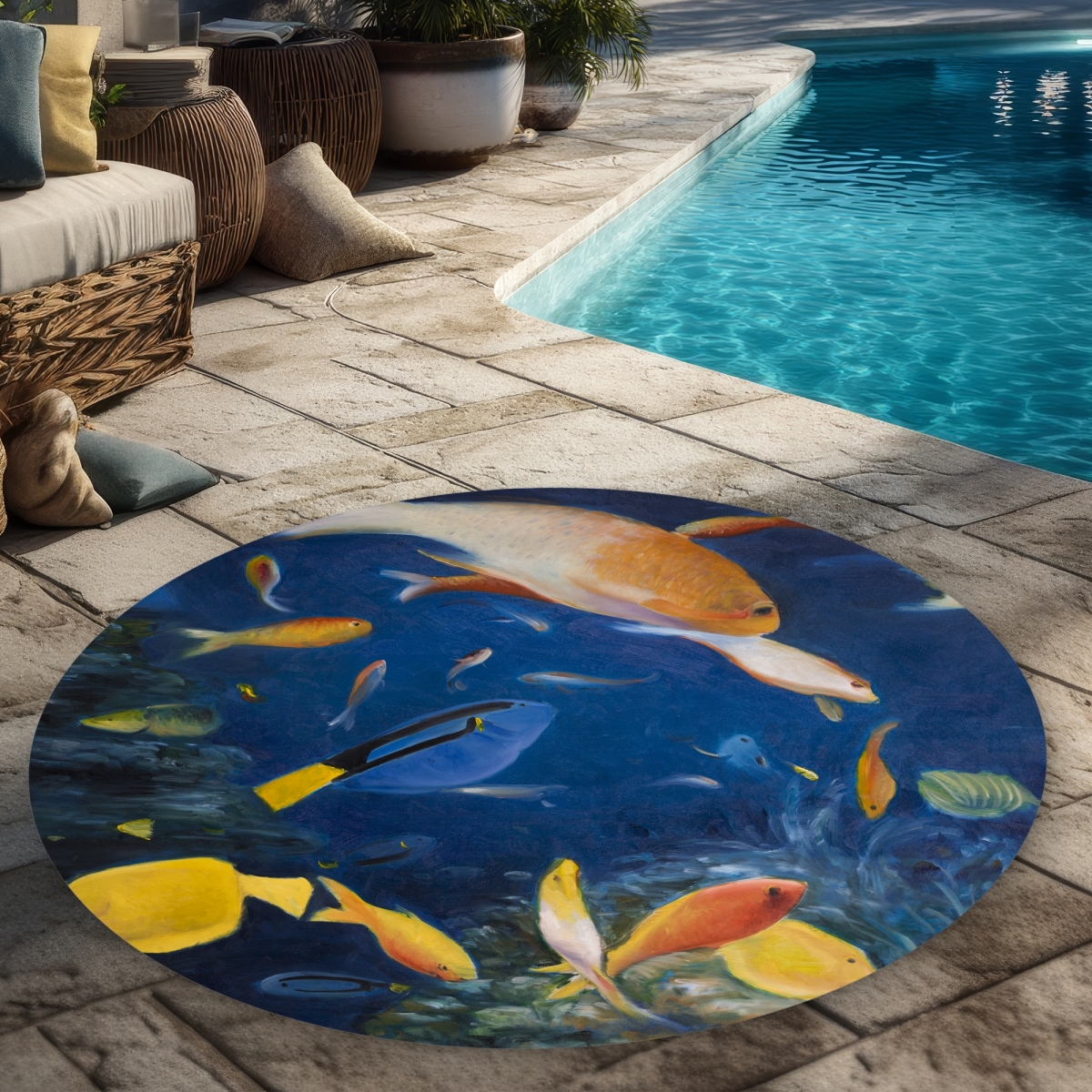 C1COAR55LM6N16 5 x 5 ft. Colorful Fish Under the Sea - Outdoor Area Rug for Home Decor - Round