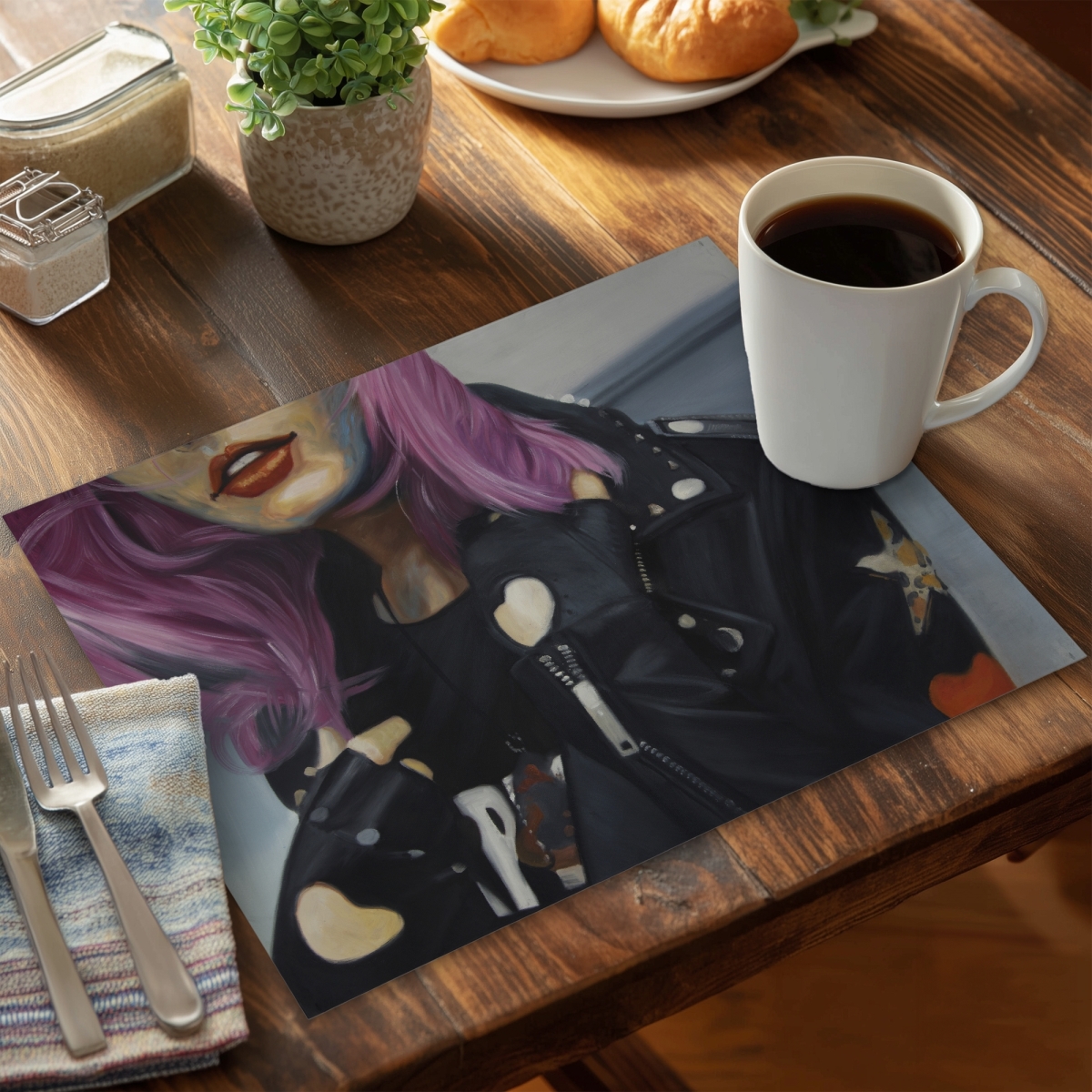 Picture of Begin Home Decor C4PP1418FC126P 14 x 18 in. Young Punk Woman Polyester Placemat - Trendy Home Decor - Set of 4