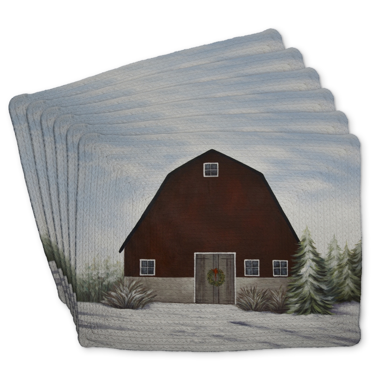 Picture of Begin Home Decor C6BP1418YJR9UP 14 x 18 in. Its Winter on the Farm Braided Polyester Placemat - Home Decor - Set of 6