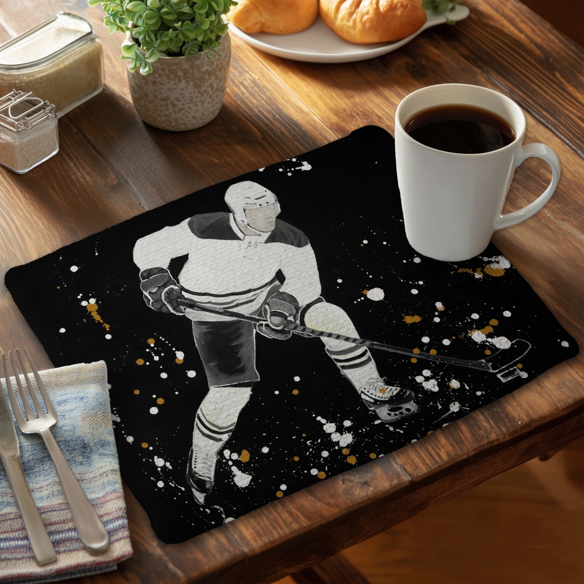 Picture of Begin Home Decor CBPM1418OUSQ2E 14 x 18 in. Hockey Player Action Gray Braided Polyester Placemat - Home Decor