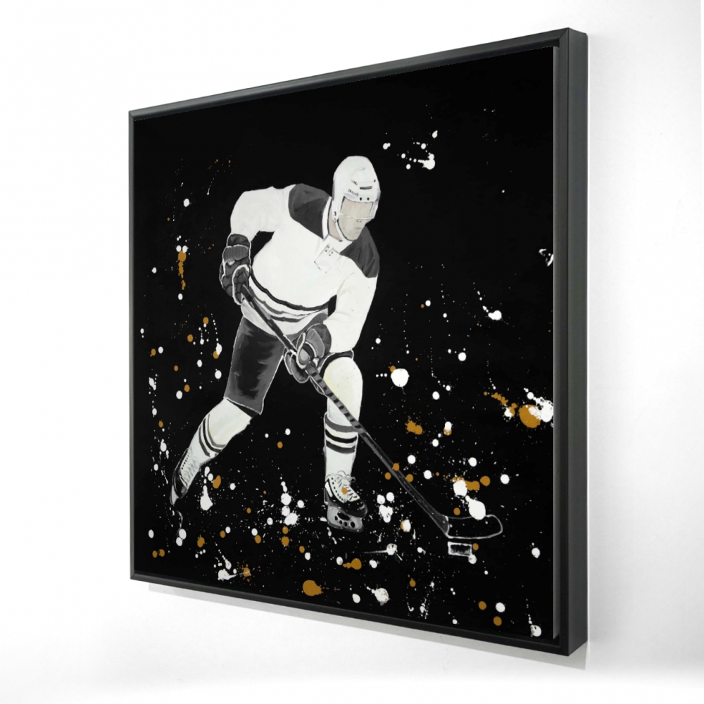 2081-3636-SP72 36 x 36 in. Hockey Player in Action - Gray Man Cave Framed Canvas Decor