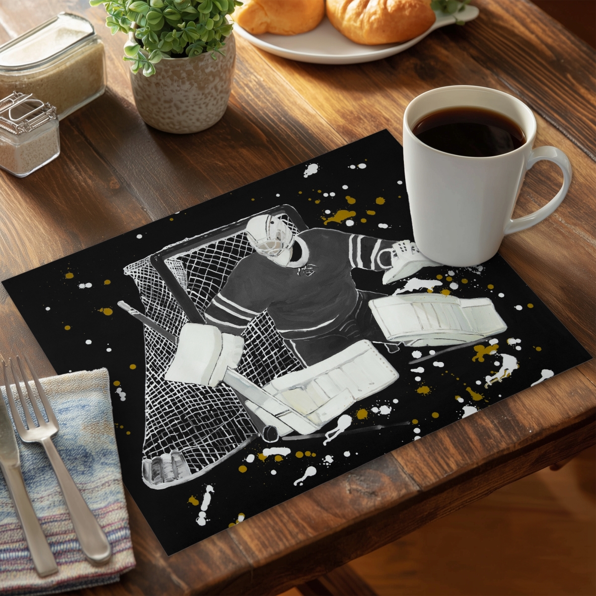 Picture of Begin Home Decor C4PP1418NN2WHN 14 x 18 in. Goalkeeper Hockey Polyester Placemat - Stylish Home Decor - Set of 4