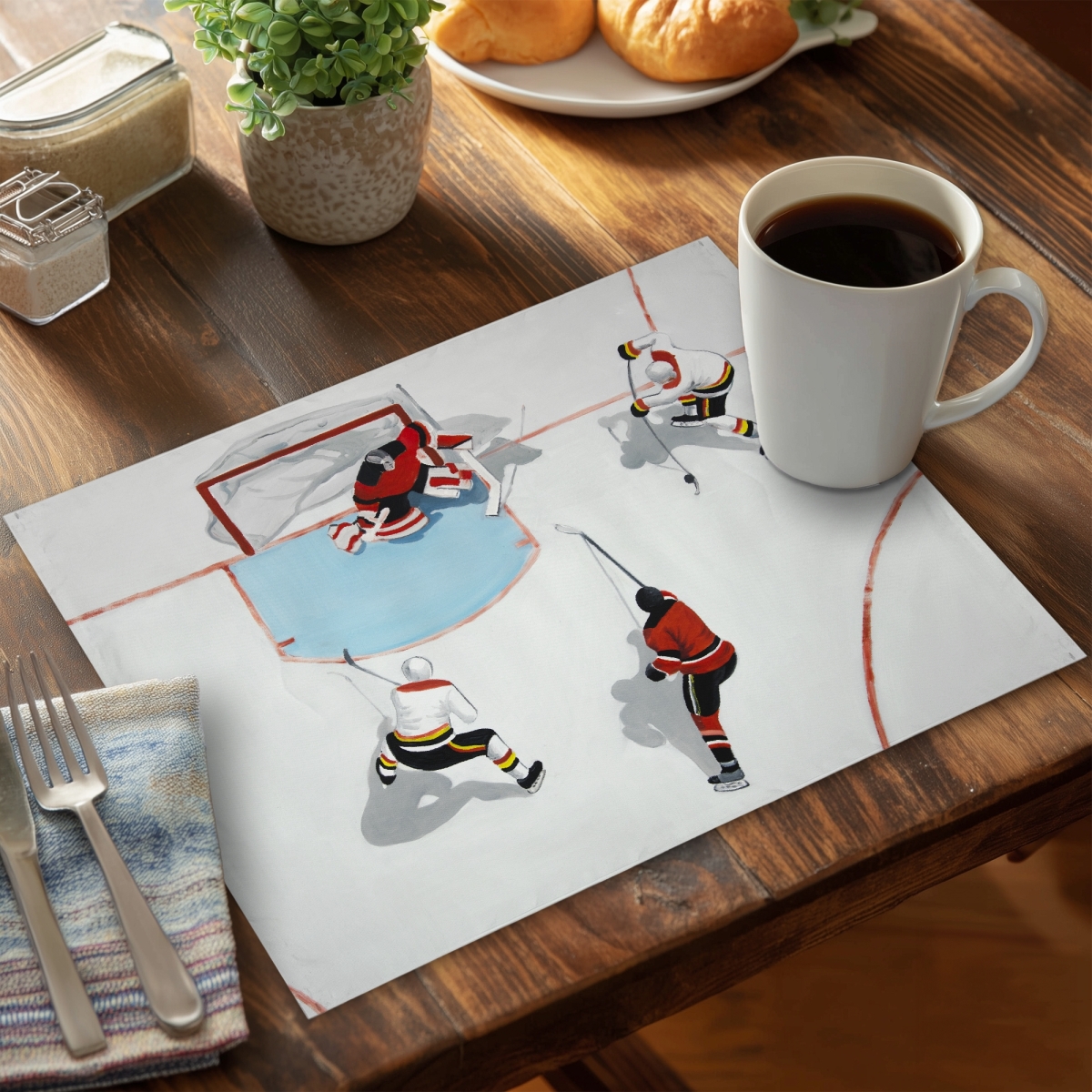 Picture of Begin Home Decor C4PP1418T8X55Q 14 x 18 in. Eventful Hockey Game Polyester Placemat - Home Decor Accessory - Set of 4