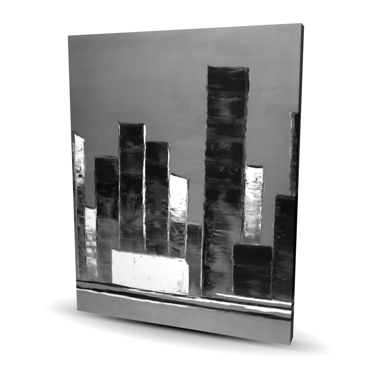 C1RC4860REZ6BV 48 x 60 in. Abstract Black & White Buildings Canvas - Contemporary Gray Decor