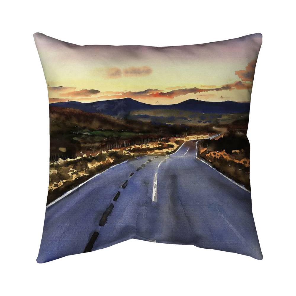 5542-1818-LA165 18 x 18 in. On the Road To Scotland - Brown Mountains Outdoor Throw Pillow