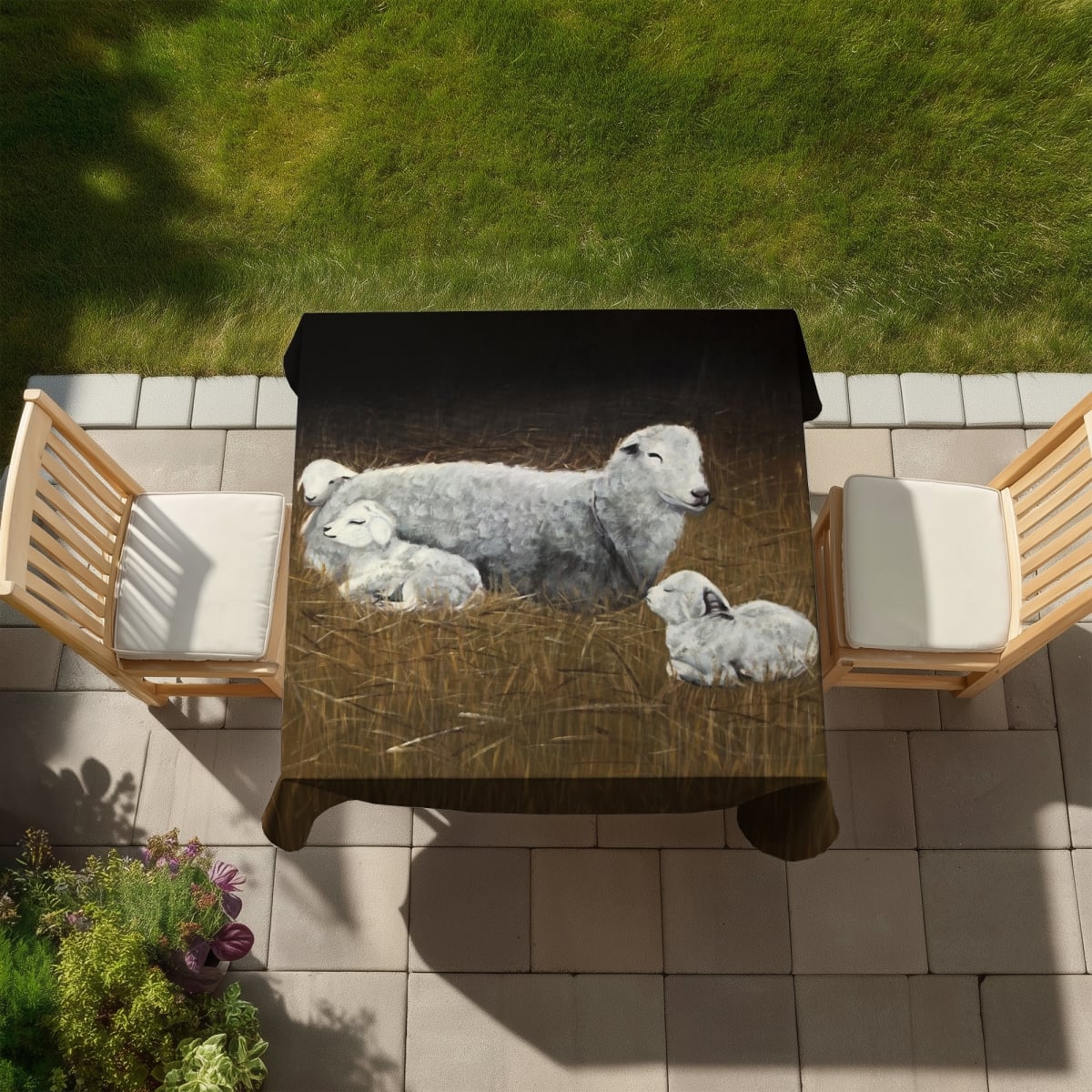 Picture of Begin Home Decor C1TC5858R1CM37 58 x 58 in. Rustic Sheep & Lambs Tablecloth - Indoor & Outdoor Home Decor