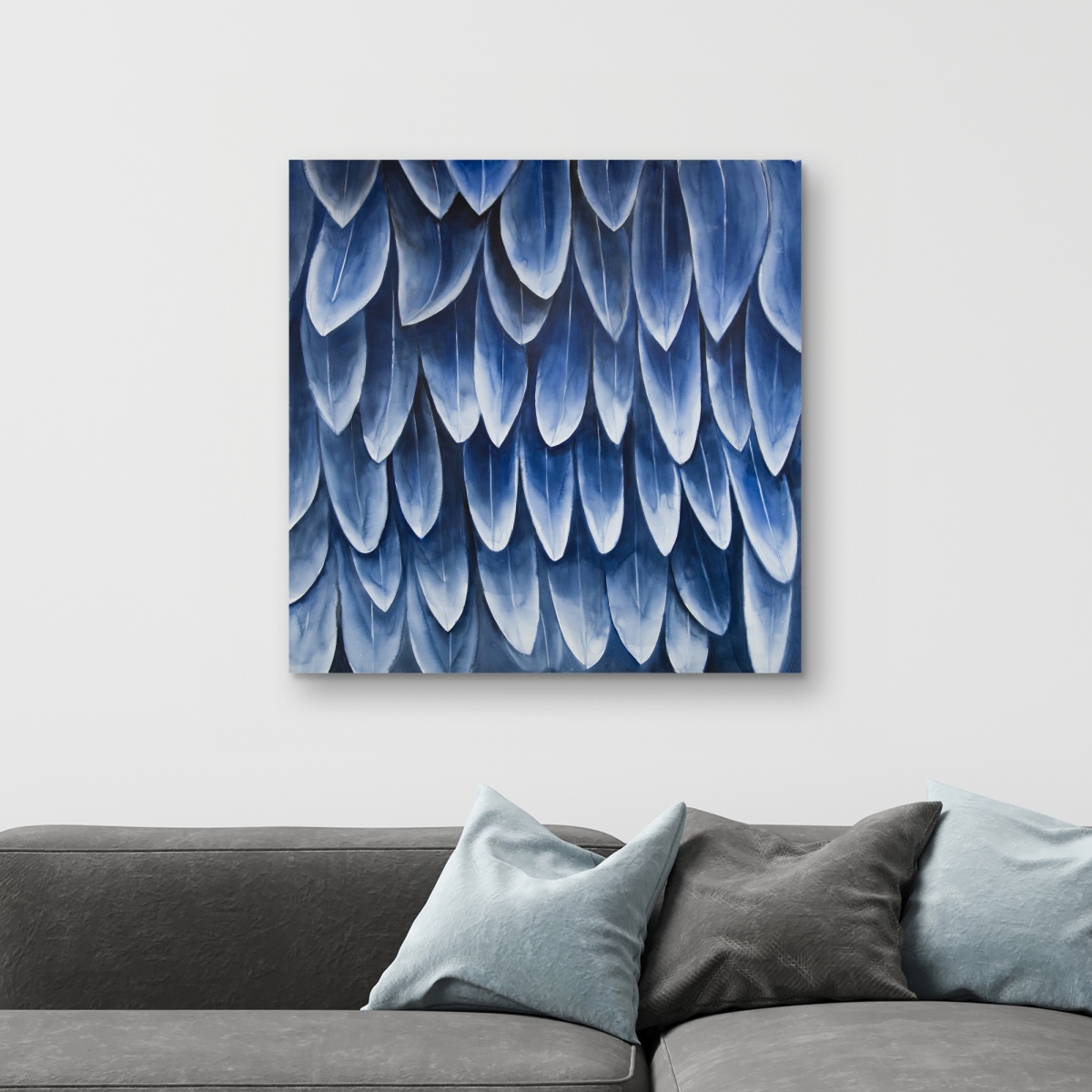 C1RC32323V73OO 32 x 32 in. Plumage Blue - Feathers Blue Canvas for Home Decor