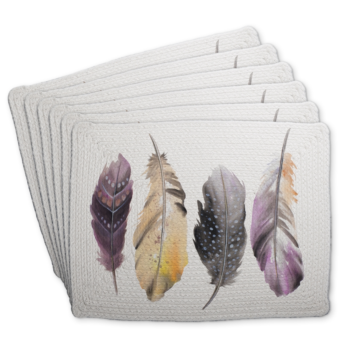 Picture of Begin Home Decor C6BP1418E4P8FT 14 x 18 in. Bohemian Feather Set - Braided Polyester Placemats for Decor - Set of 6