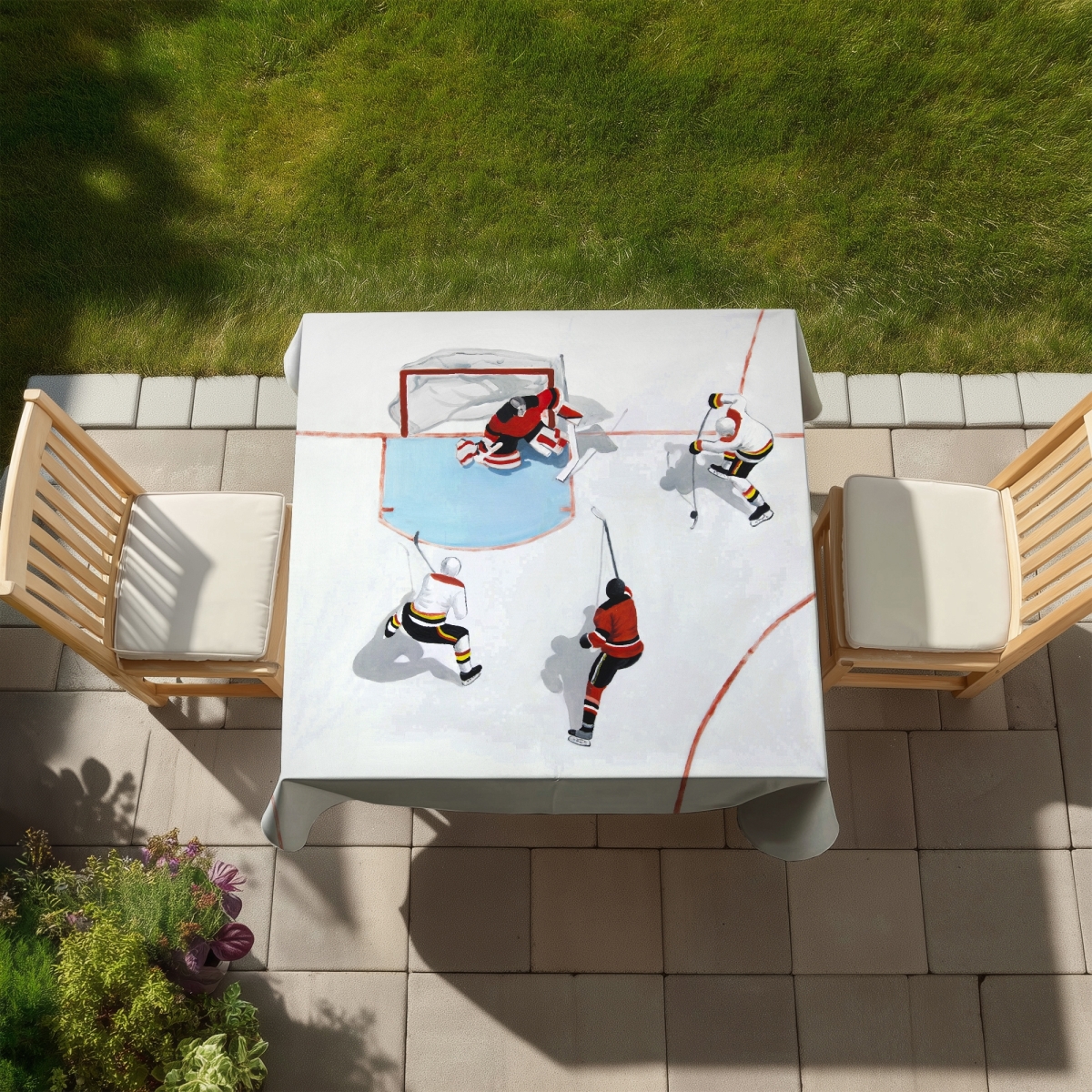 Picture of Begin Home Decor C1TC5858EP6ORJ 58 x 58 in. Eventful Hockey Game Tablecloth - Indoor Outdoor Man Cave Decor