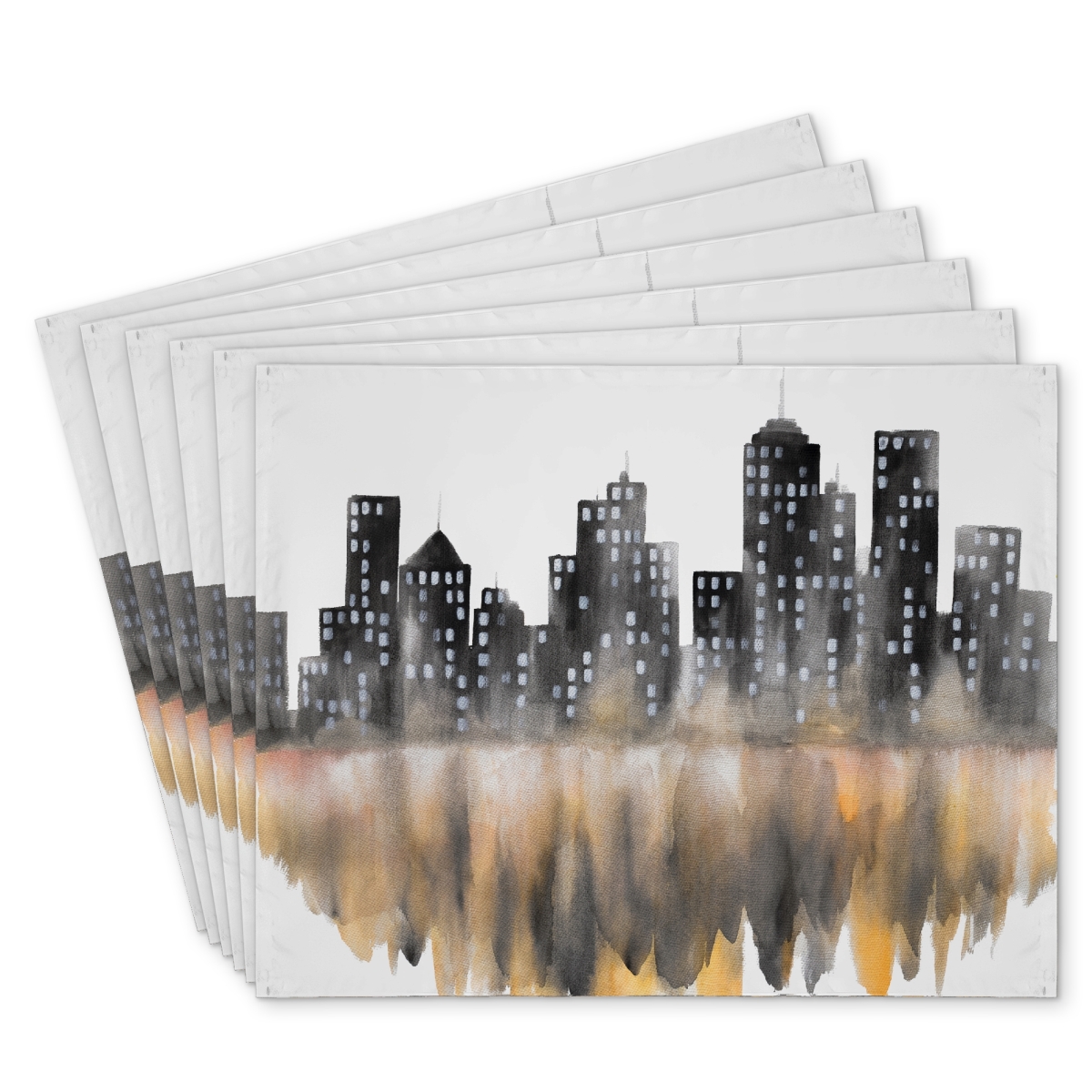 Picture of Begin Home Decor C6PP1418FC4FU8 14 x 18 in. Yellow Watercolor Cityscape Polyester Placemat - Home Decor - Set of 6