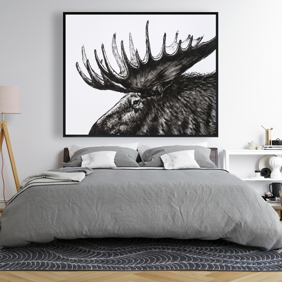 C1FC4860DWGCIX 48 x 60 in. Moose Plume - Black & White Framed Canvas for Home Decor