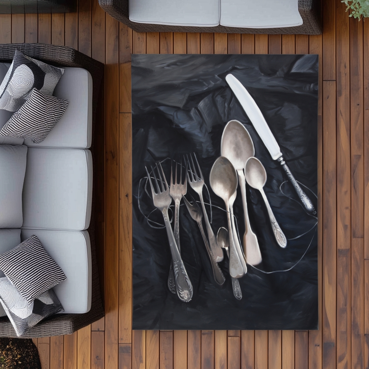 C1ROAR46TSE5Y2 4 x 6 ft. Vintage Cutlery Livingroom Still Life Outdoor Area Rug - Rectangle