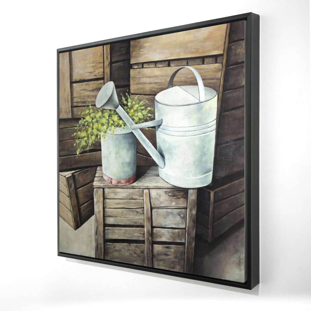 2081-2424-SL30 24 x 24 in. Vintage Watering Can - Brown Still Life Flowers Canvas Decor