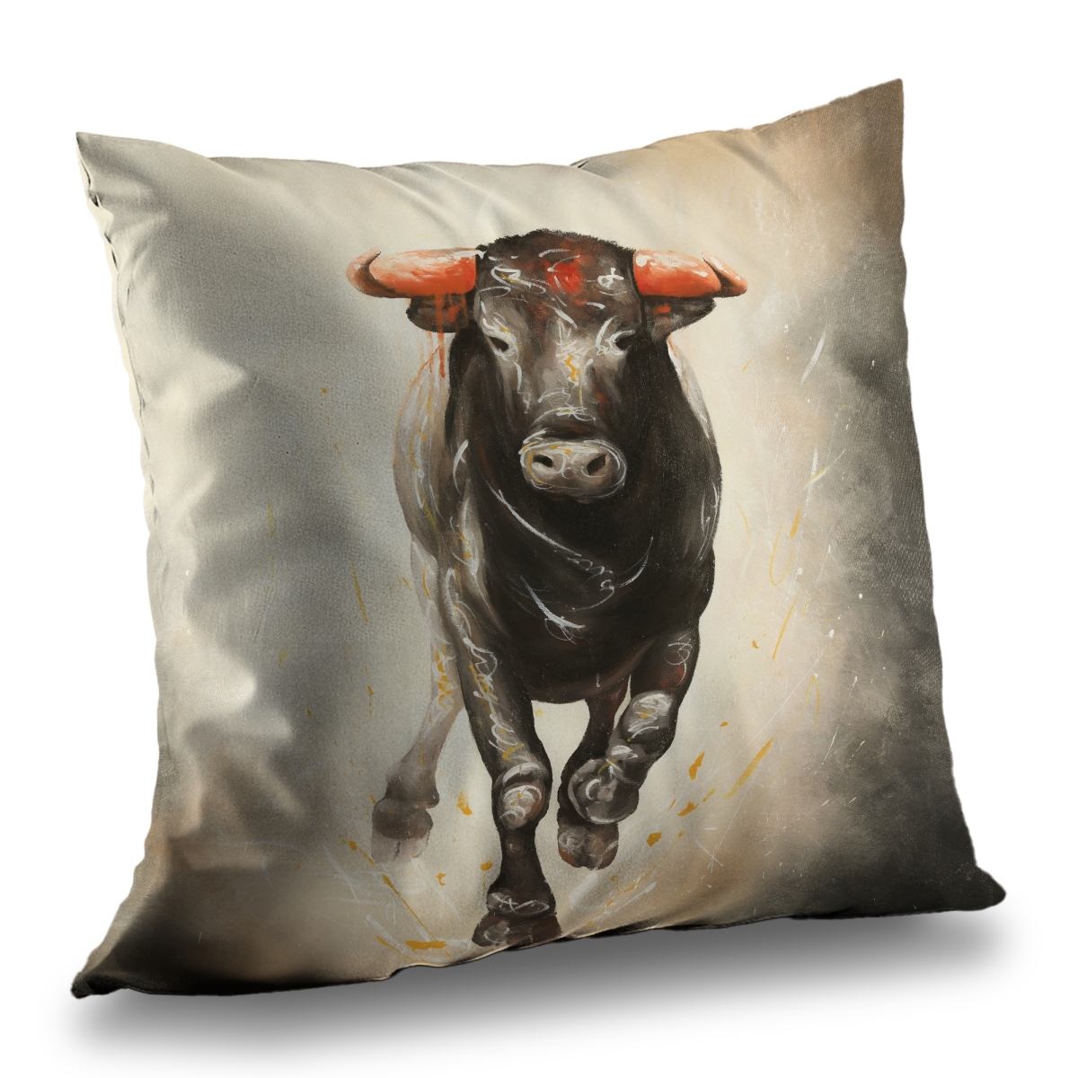 C1PC14143QYSM1 14 x 14 in. Bull Running Poly Twill Throw - Man Cave Animals Decor