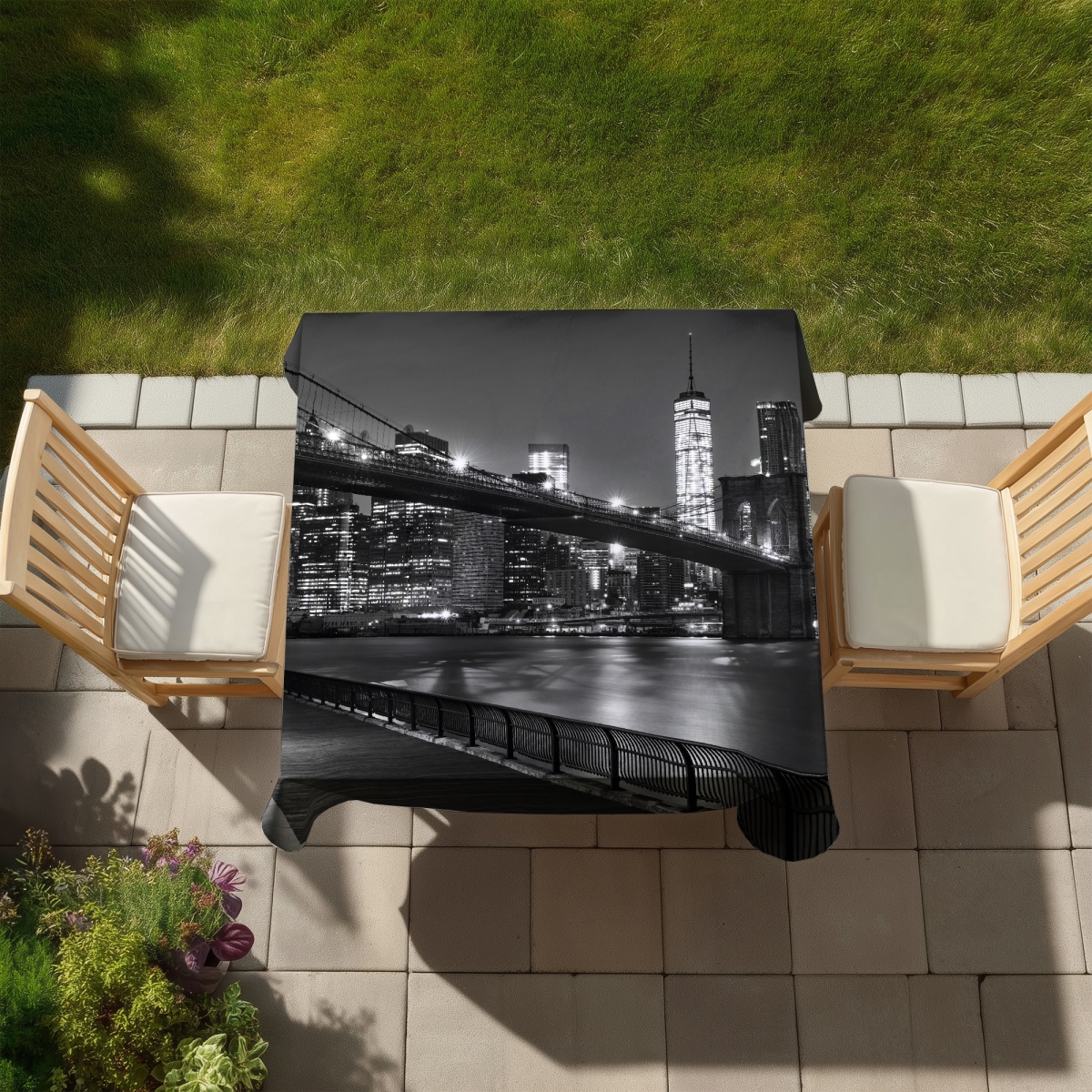 Picture of Begin Home Decor C1TC58580QKFIR 58 x 58 in. City Under the Night Gray Tablecloth - Indoor & Outdoor Decor